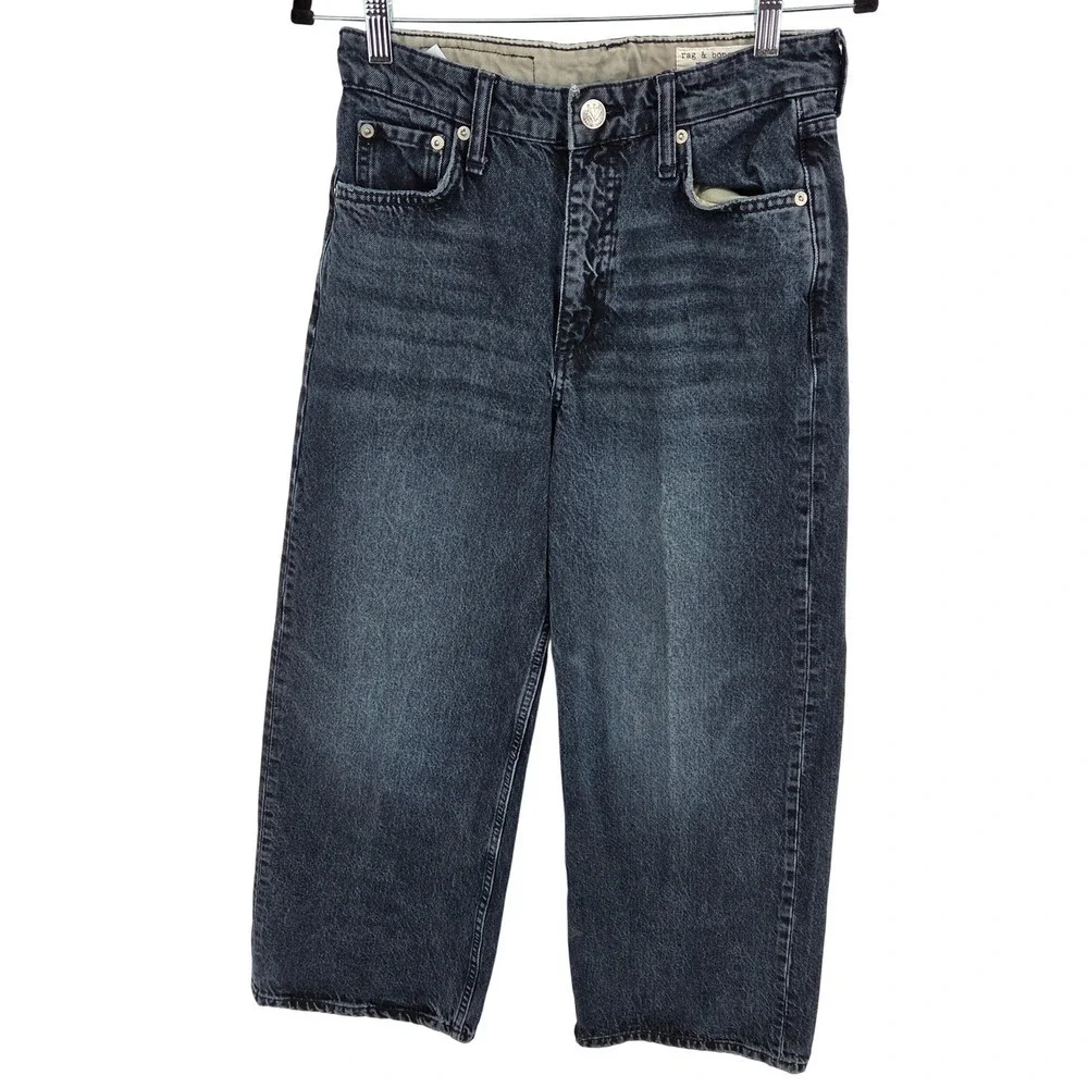 Rag & Bone Andi High-Rise‎ Ankle Wide Leg Cropped Jeans Dark Wash Size 27